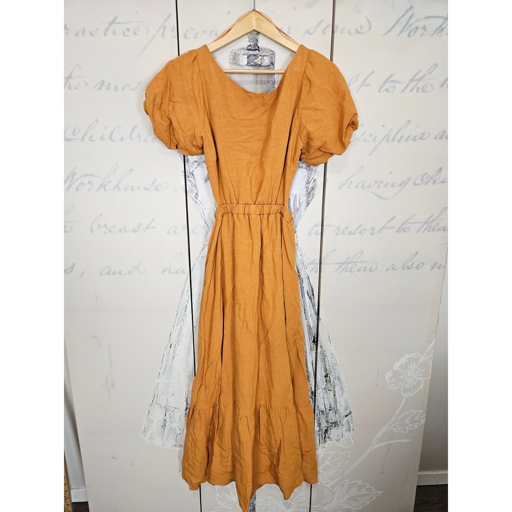 ASTR‎ the Label Camel Linen Blend Puff Sleeve Open Back Dress Large